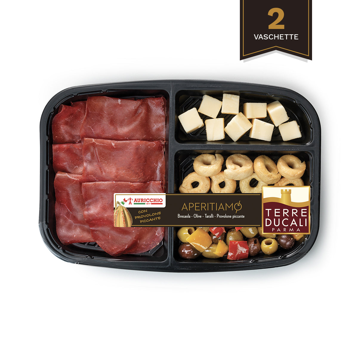 Aperitiamo con bresaola, Auricchio, taralli e olive - 2 vaschette da 150gr